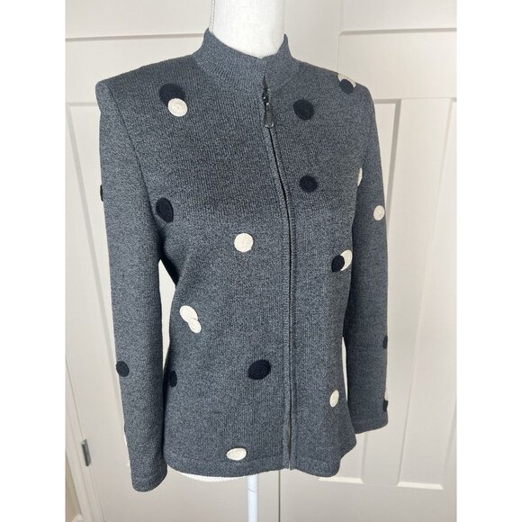 J.S.S. Gray Santana Knit Sweater With Crocheted Appliqué Women's Size S Classic - Picture 7 of 7